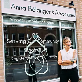 Anna Bélanger and Associates storefront with visible text, Serving Our Community. Anna Bélanger