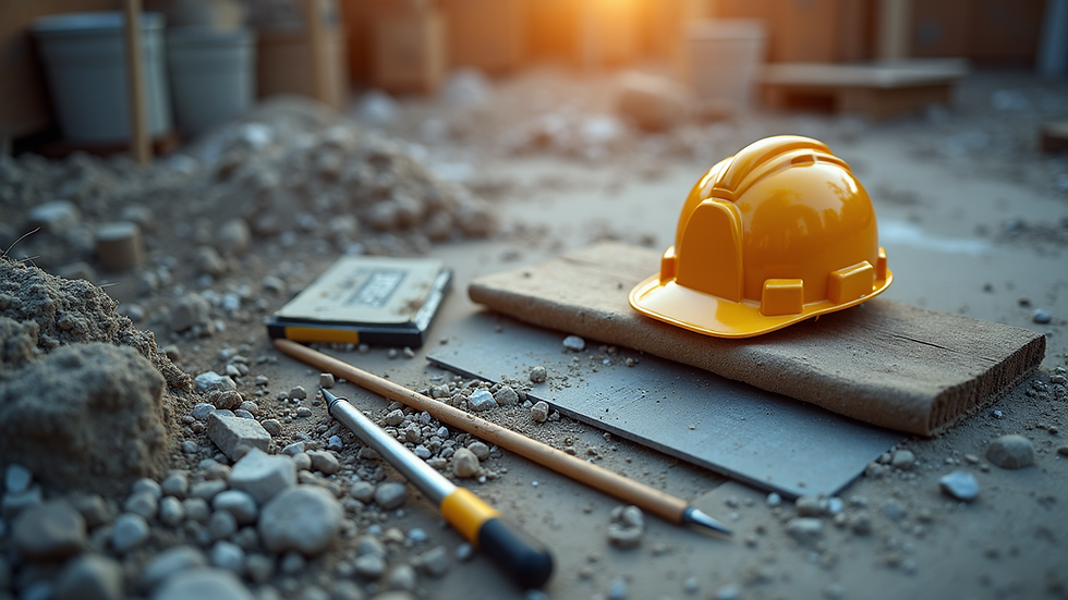 High angle view of a construction site with tools and materials