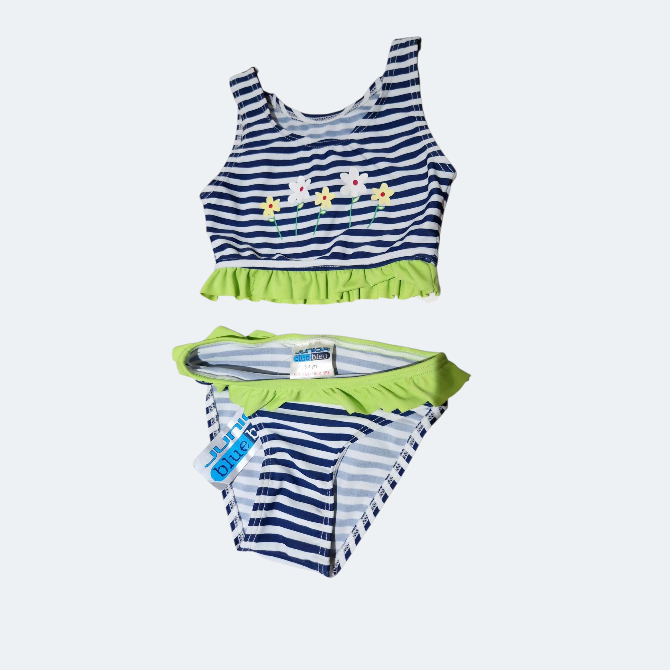 90s Deadstock 'bluebleu' Stripe Bikini - 3-4 years