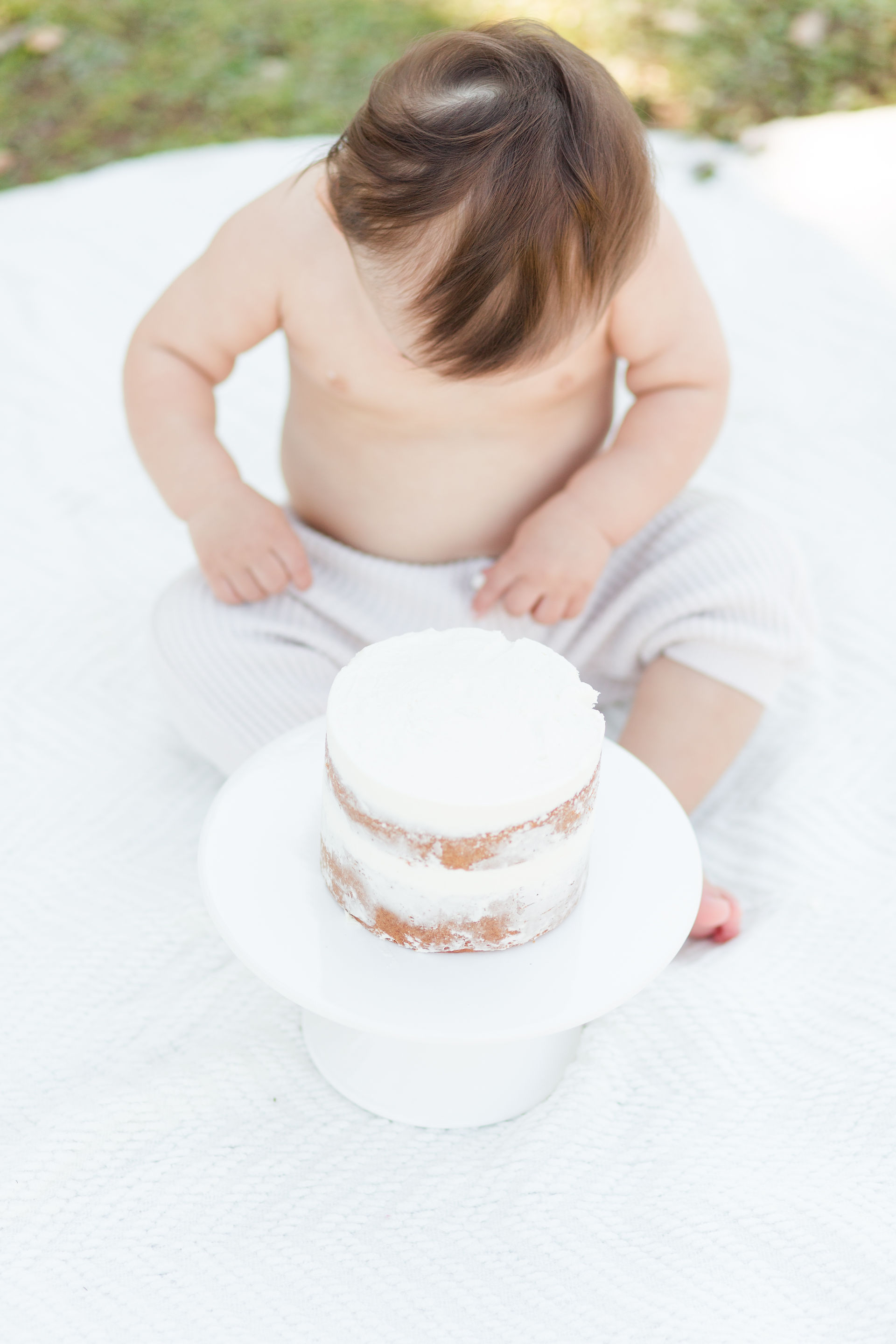 One Year Old Boy Cake Smash San Jose neutral outfit guadalupe oak grove park cakesmash portrait nakedcake bay area cake smash photographer