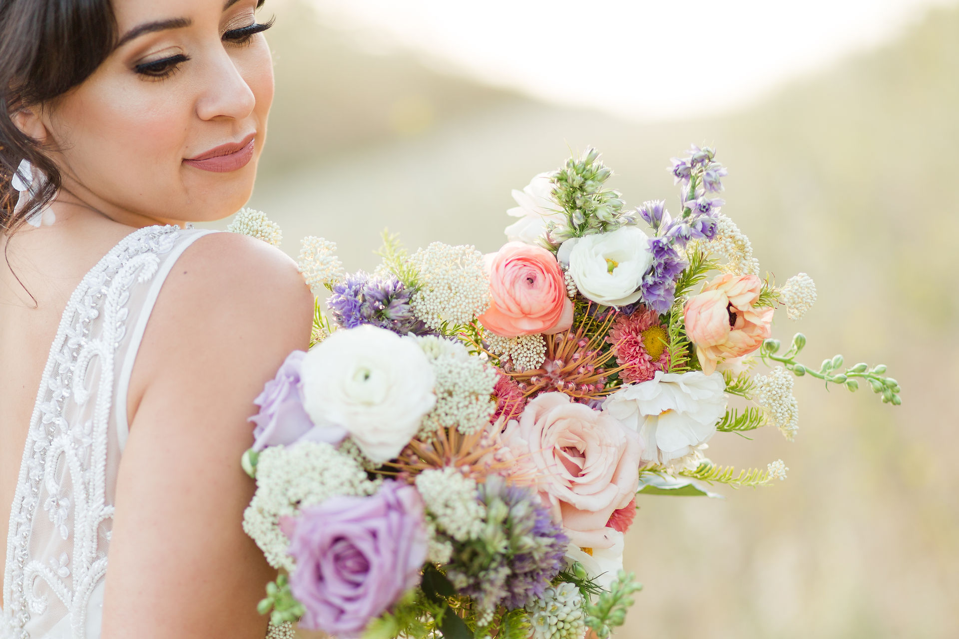 wedding details bouquet earrings ring hkcreate hk create heather and kissy photography bay area photographers wedding styled photoshoot session bride bridesmaid flowers bouquet peach purple white coral lavender color scheme getting ready hair salon makeup beautybysanti fridayflowers gilroy san jose joyful light and airy beautiful