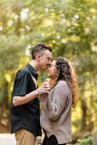 FOREST ENGAGEMENT COUPLE HENRY COWELL hkcreate hk create photographer photography bay area san jose tan sweater black shirt golden hour joyful
