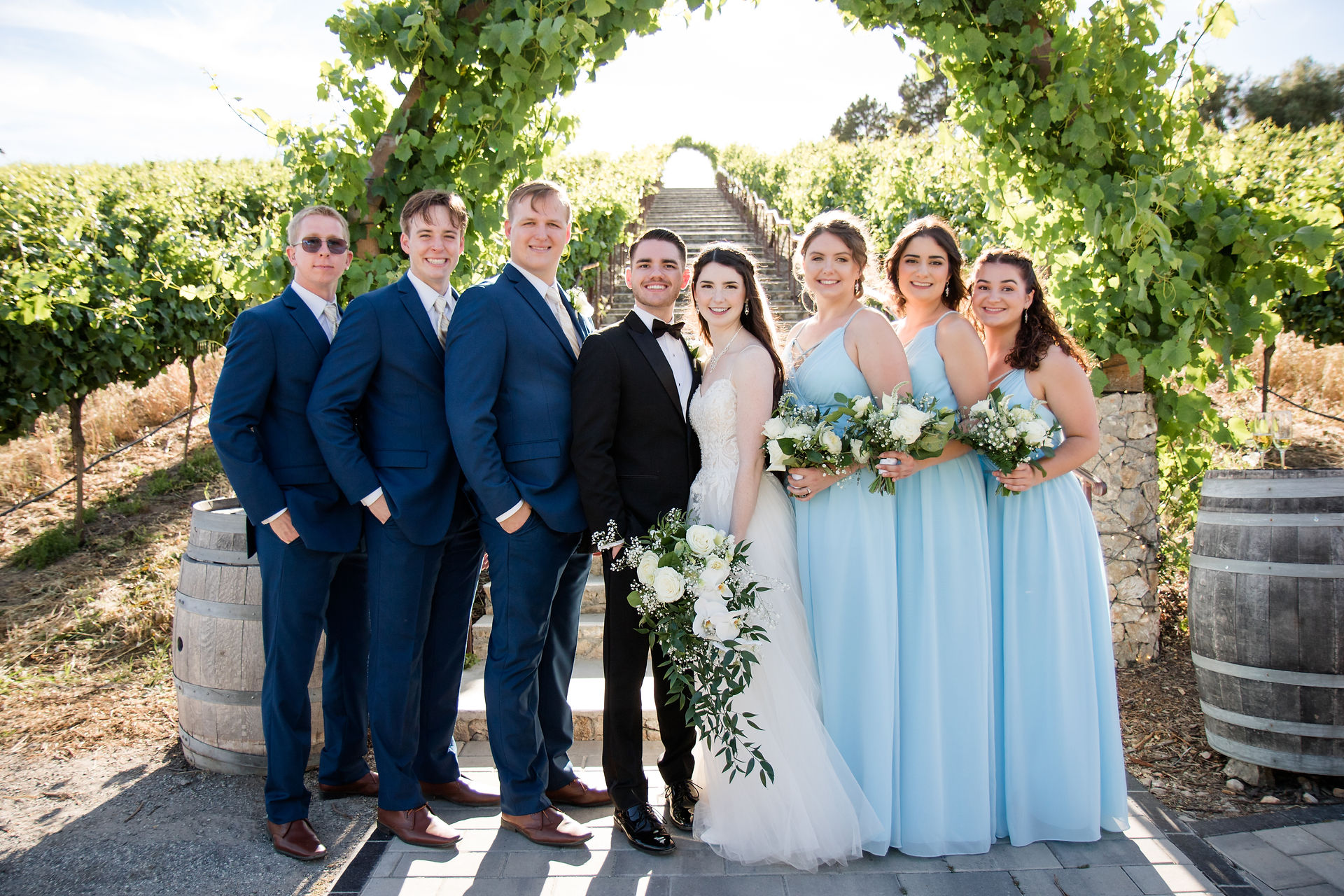 hkcreate hk create photography bay area wedding photographers nella terra wine cellars sunol california venue light and airy summer blue color scheme bridal party