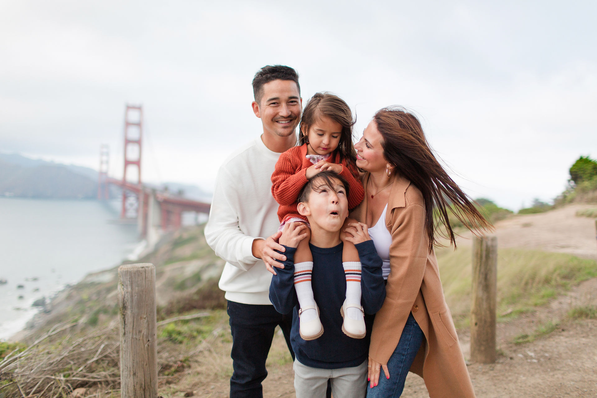 HKCreate Bay Area Photographers San Francisco Marshall's Beach Cliffside Golden Gate Bridge Summer Family Session Windy Overcast