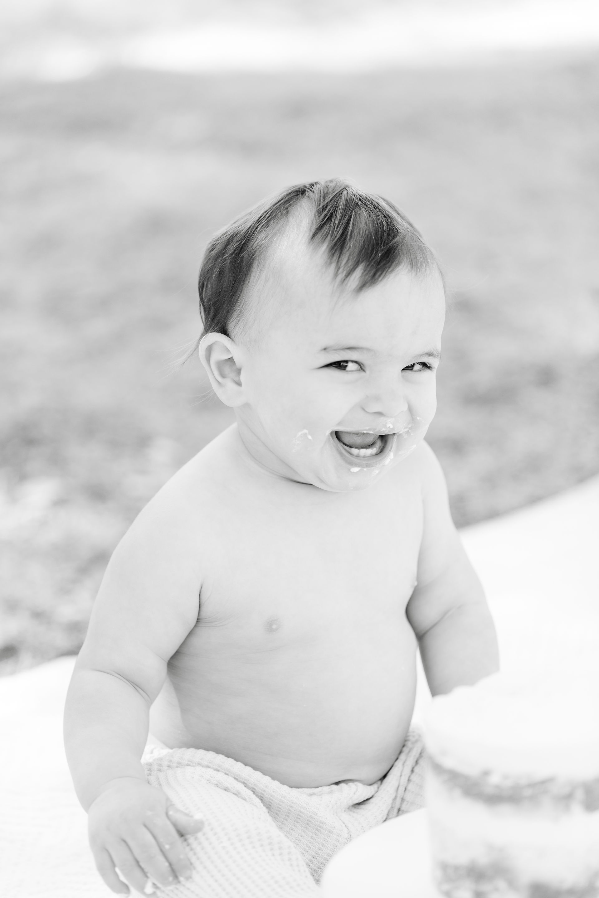 One Year Old Boy Cake Smash San Jose neutral outfit guadalupe oak grove park cakesmash portrait nakedcake