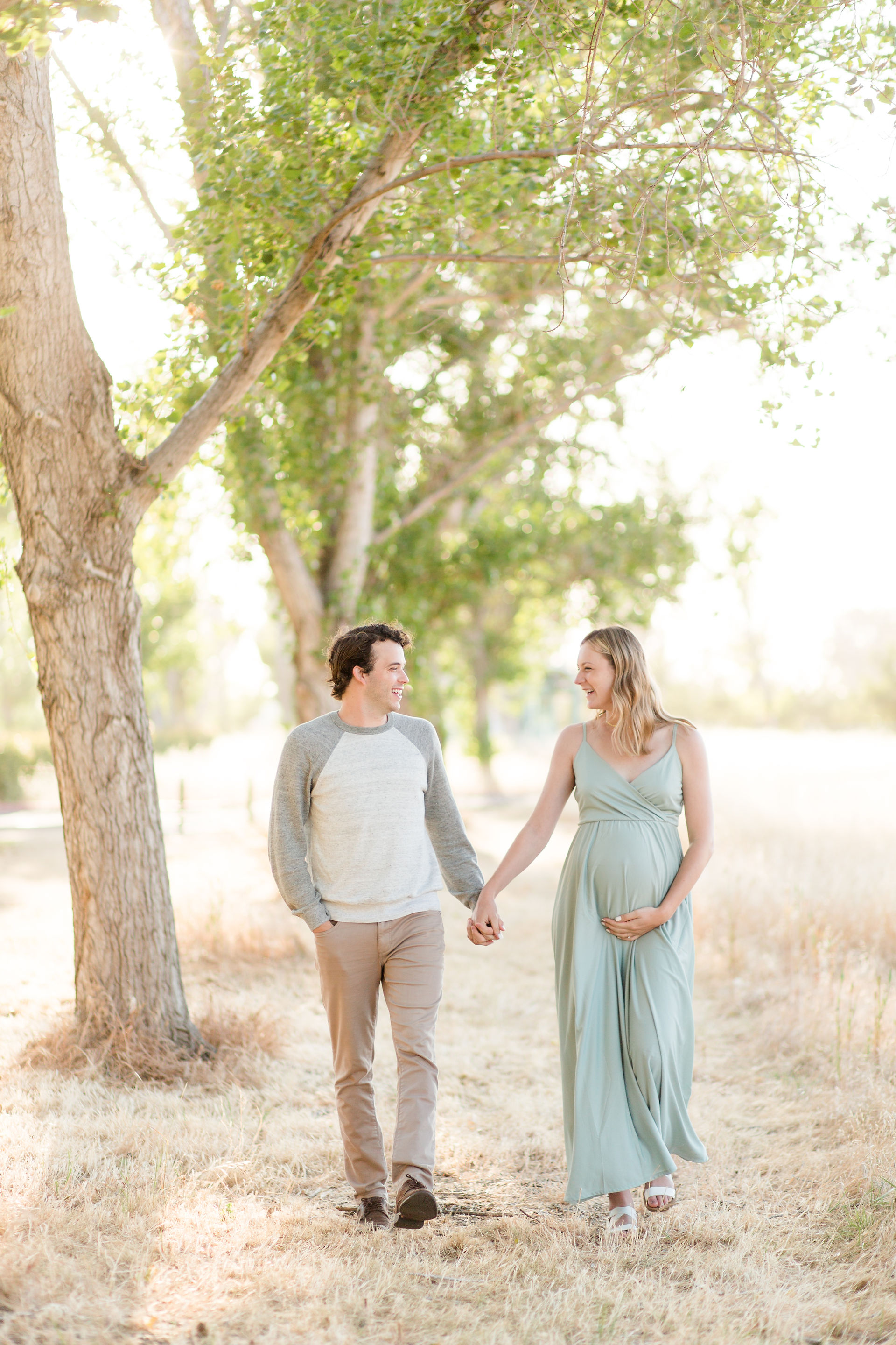 Maternity Photo Session Bay area photographer couple neutral outfit sage dress hillscape tall grass summer