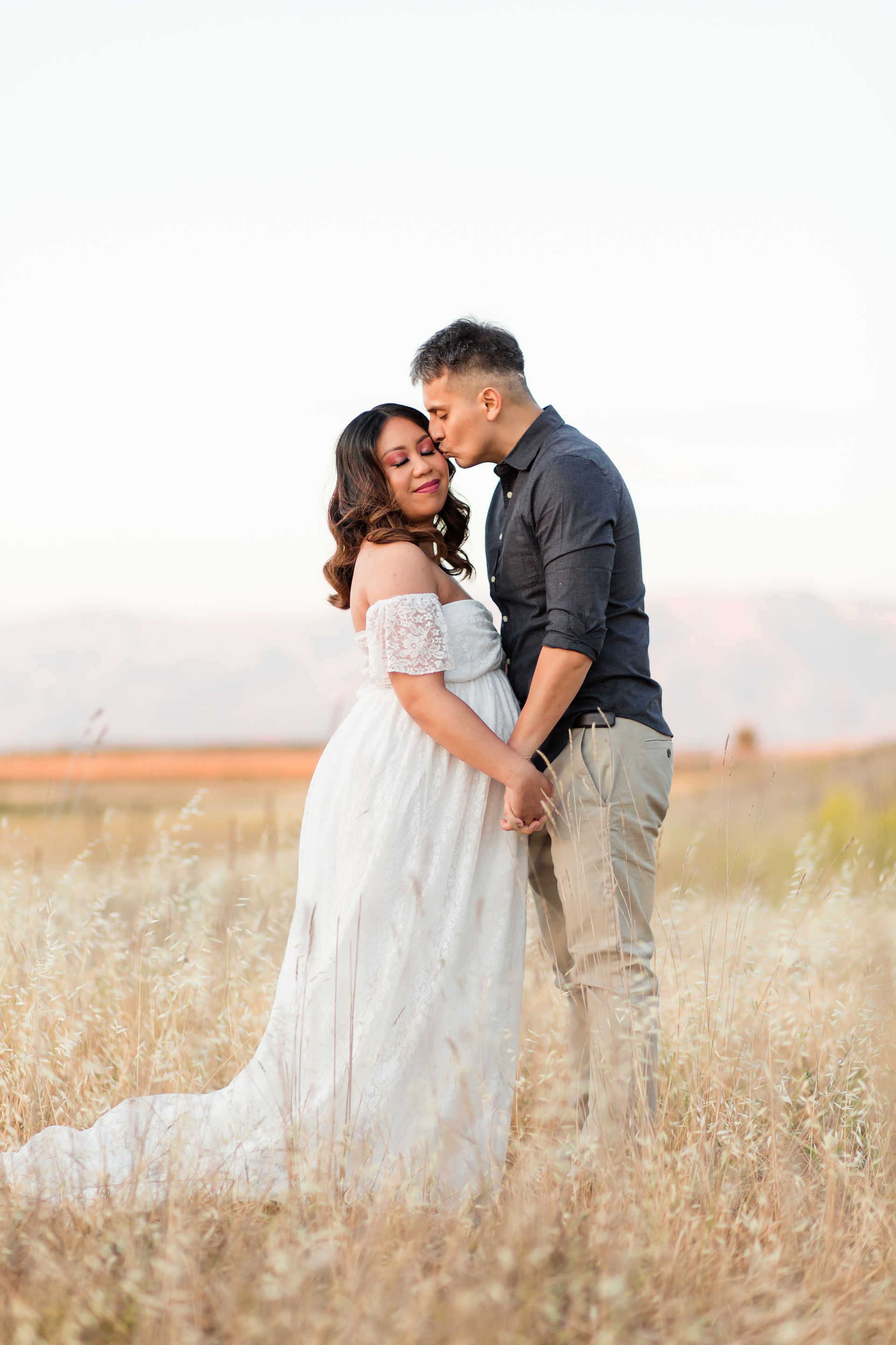 baylands park sunnyvale hkcreate spring maternity white dress flower crown gray field