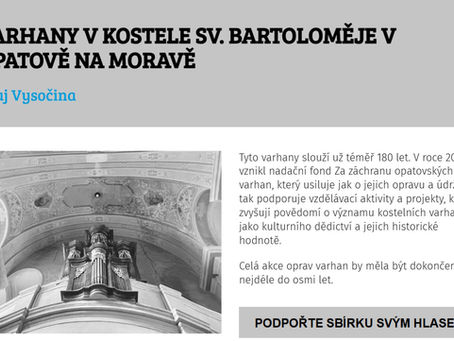 Sbírka na opatovské varhany vyhrála krajské kolo. Nyní potřebujeme každý Váš hlas