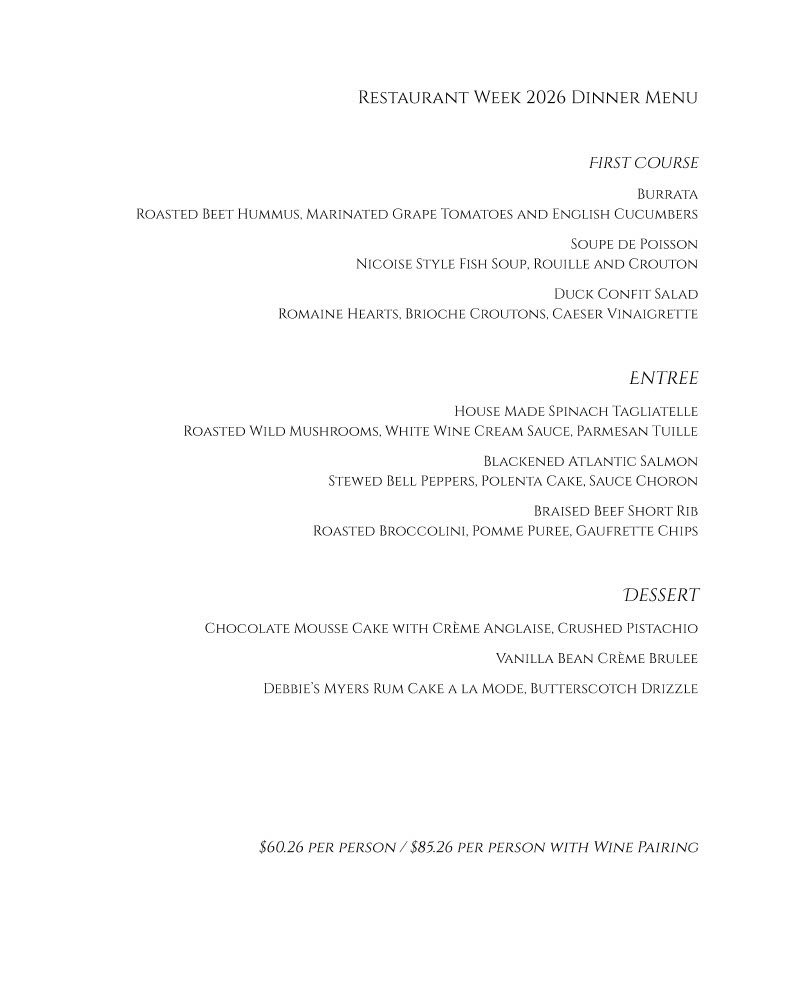 Winter Restaurant week 2026 menu La Petite Auberge Fredericksburg VA