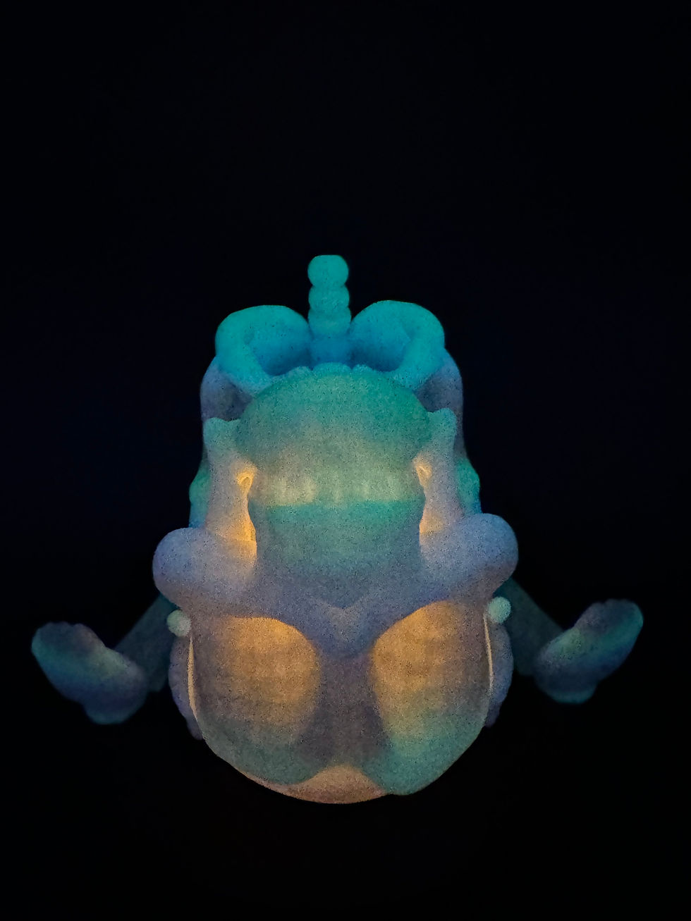 Thumbnail: Abstract turquoise and gold shape on black background, glowing in the dark.