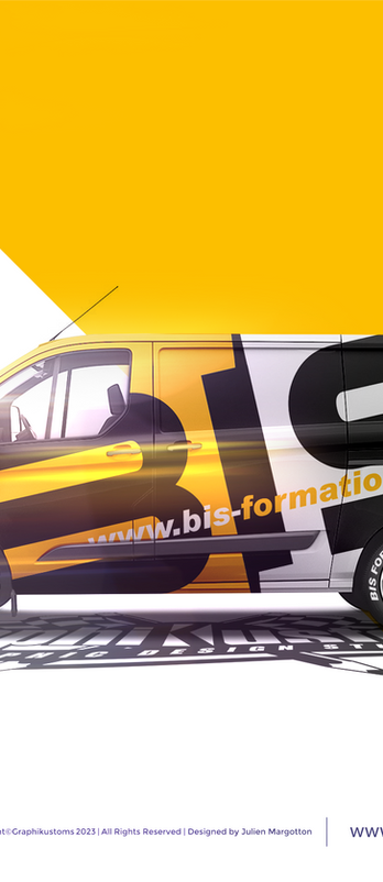 Full wrap sur Ford Transit Custom Bis formation. Un design Graphikustoms.