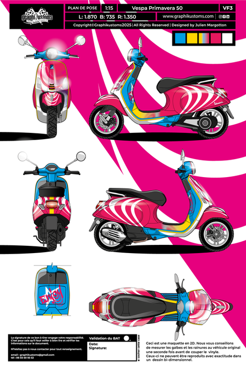 Plan 2d blueprint du Vespa Jamila, un design pour covering par Graphikustoms