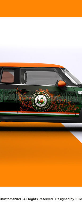 Mini Clubman pour le restaurant Bar Crazy Clock d'Annecy. Un design Graphikustoms.