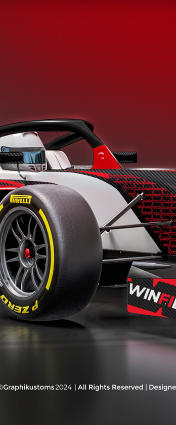 Formule 4 Tatuus Wrap design par Graphikustoms. total Covering rouge blanc noir aux couleurs Winfield Racing. Vue avant.