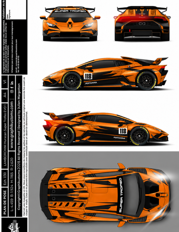 Design de livrée sur Lamborghini Huracan Super Troféo réalisé par Graphikustoms.