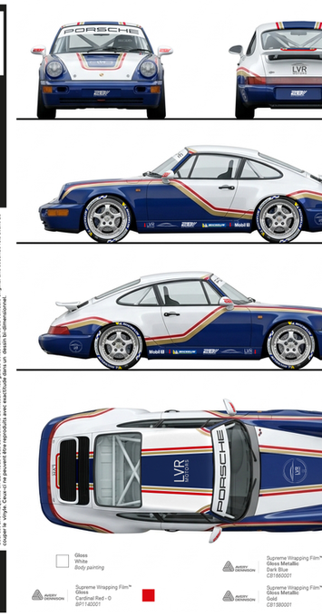 Plan 2D de la Porsche 964 cup pour la pose du covering. Une réalisation Graphikustoms