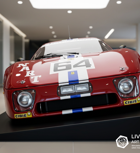 Livrée replica de la livrée NART de 1979 sur la Ferrari 512BB LM de JP Delaunay. Un design par Graphikustoms