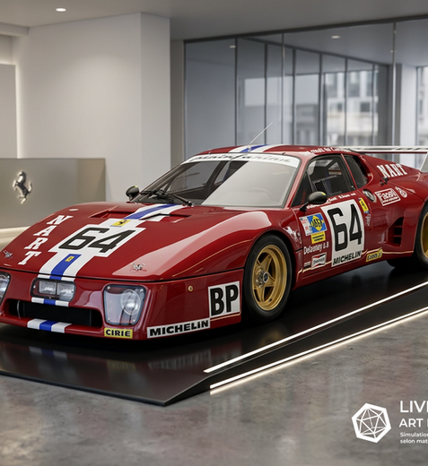 Livrée replica de la livrée NART de 1979 sur la Ferrari 512BB LM de JP Delaunay. Un design par Graphikustoms