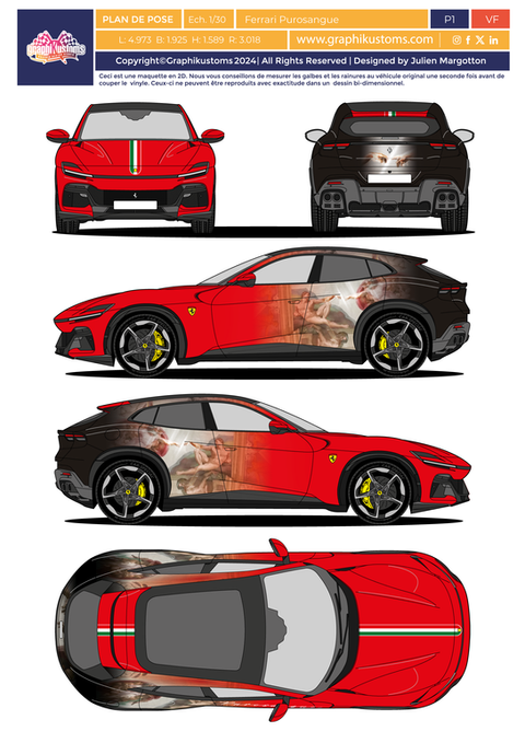 Template du Ferrari Purosangue pour total covering. Un design Graphikustoms