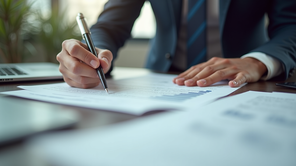 Close-up view of a legal consultation with documents and pen
