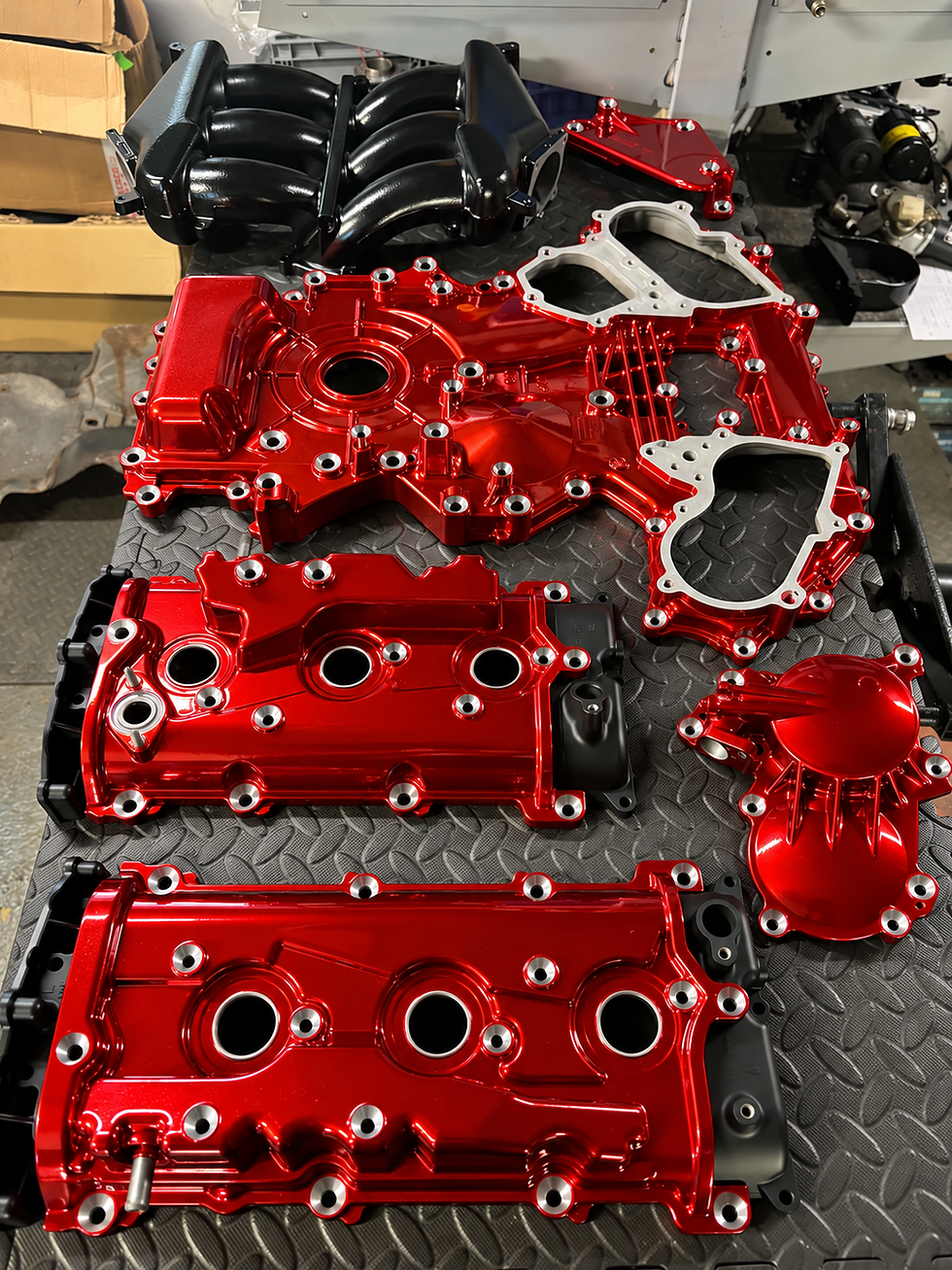 Red Nissan GTR engine components for specialist reviews
