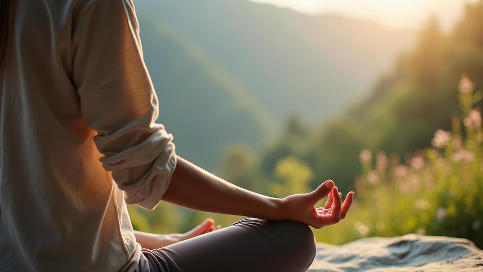 Close-up view of a person practicing mindfulness in a serene environment