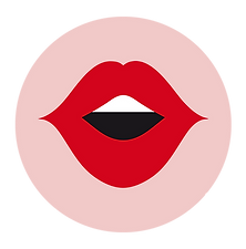Logo symbol for Yoli Dick, branding expert and neuroscience marketing consultant, featuring a stylized red lip icon representing communication and bold identity, centered in a white circle on a soft pink background.