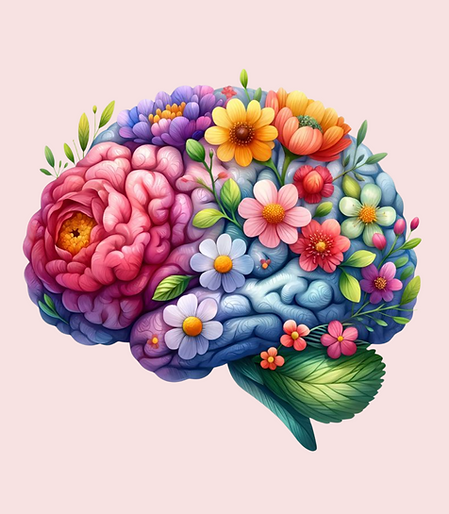 Colorful artistic illustration of a human brain composed of blooming flowers and leaves, symbolizing creative thinking, emotional intelligence, and the essence of neuroscience marketing. This vibrant floral brain concept reflects Yoli Dick's holistic and human-centered approach to branding and strategy.