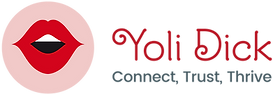 Logo for Yoli Dick Marketing & Consulting. The design features stylized red lips on the left with a light pink background, followed by the name "Yoli Dick" in bold red text. Beneath it, the tagline "Marketing & Consulting" appears in dark gray.