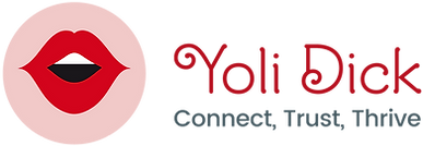 Logo for Yoli Dick Marketing & Consulting. The design features stylized red lips on the left with a light pink background, followed by the name "Yoli Dick" in bold red text. Beneath it, the tagline "Marketing & Consulting" appears in dark gray.