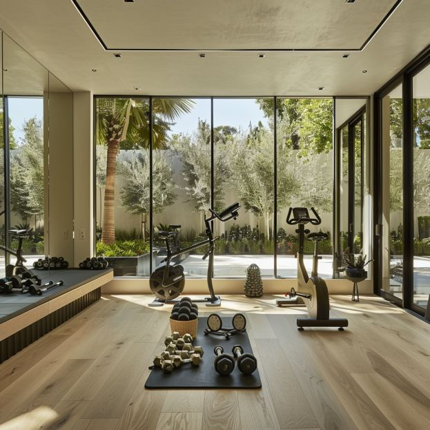 A dedicated exercise room supports mobility and strength training through the years