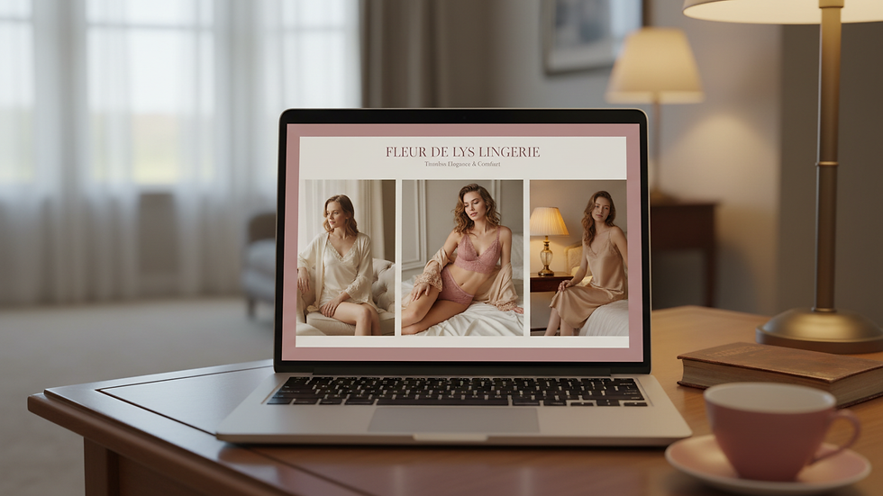 Eye-level view of a laptop screen showing an online lingerie store