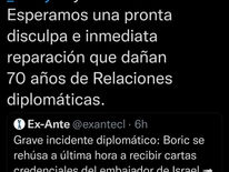 El Centro Wiesenthal Critica el Desprecio del Presidente Chileno por el Embajador Israelí