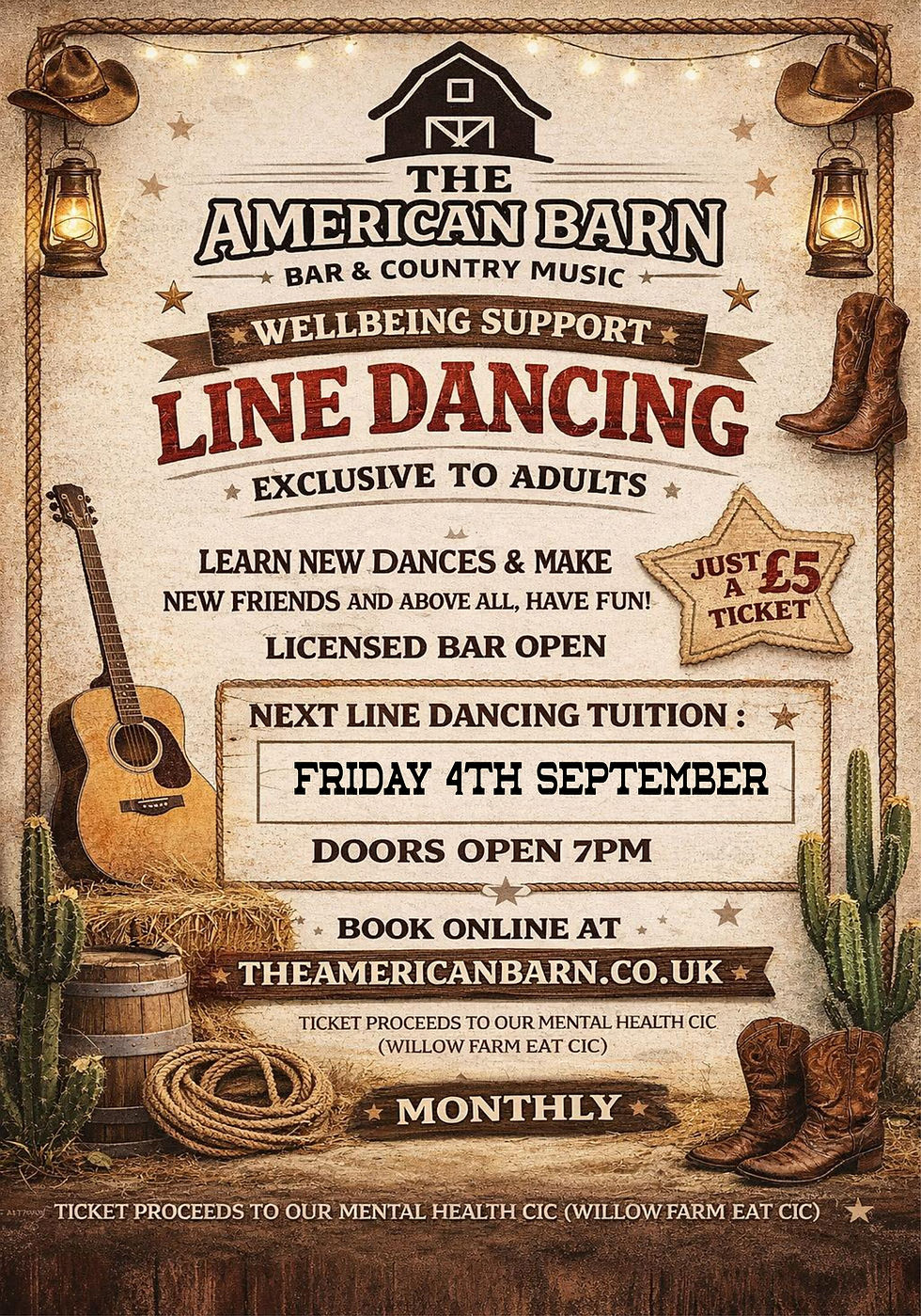 Friday Night Line Dancing Tuition & Social (September 4th 2026)