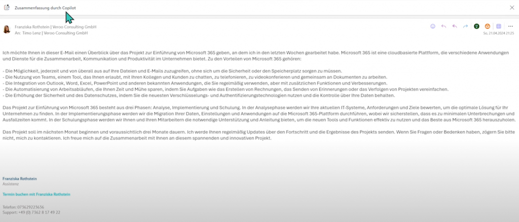 E-Mail von Copilot zusammenfassen lassen