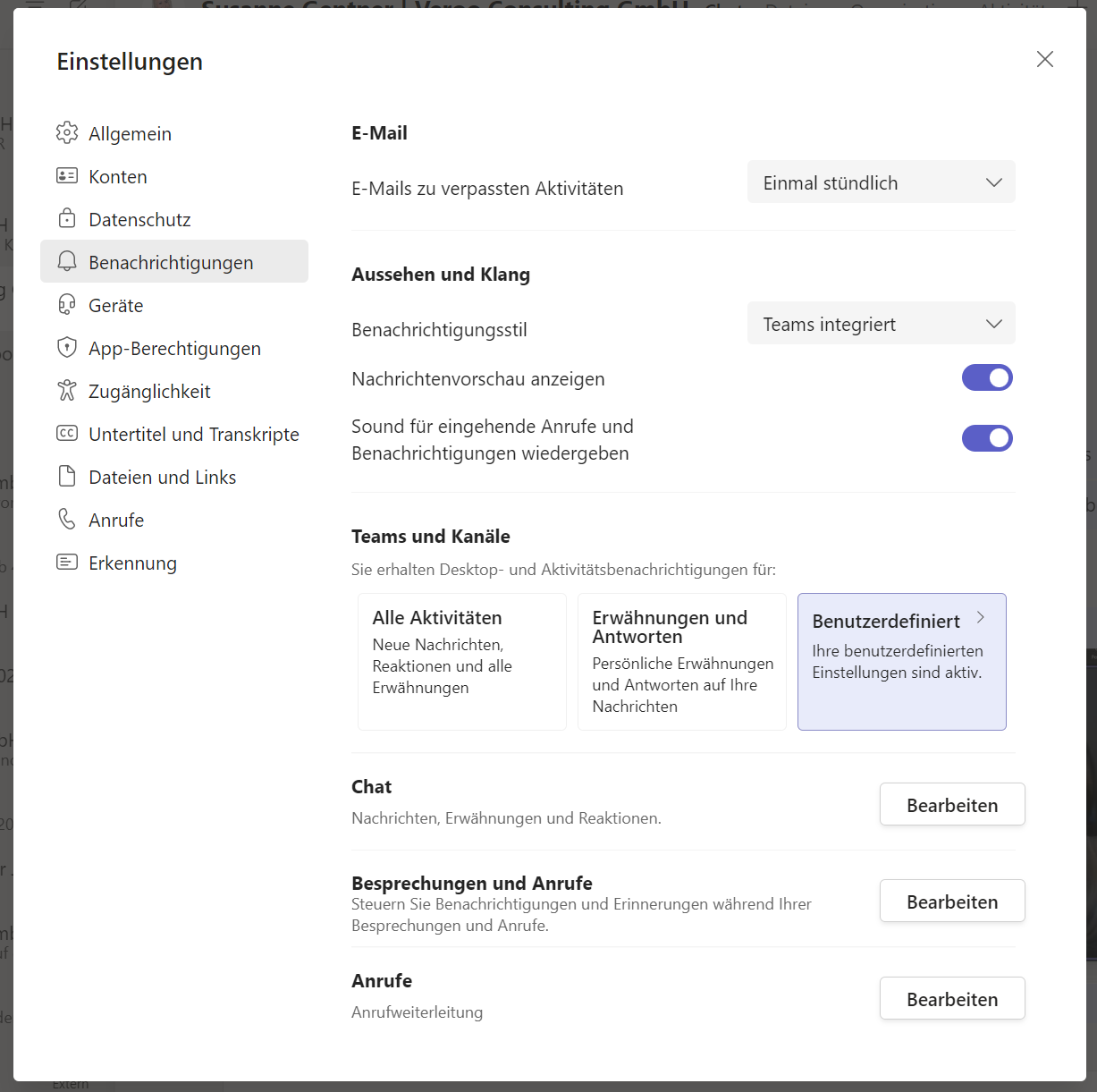Benachrichtigungen in Teams