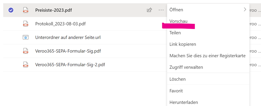 Vorschau im SharePoint-Datei-Viewer