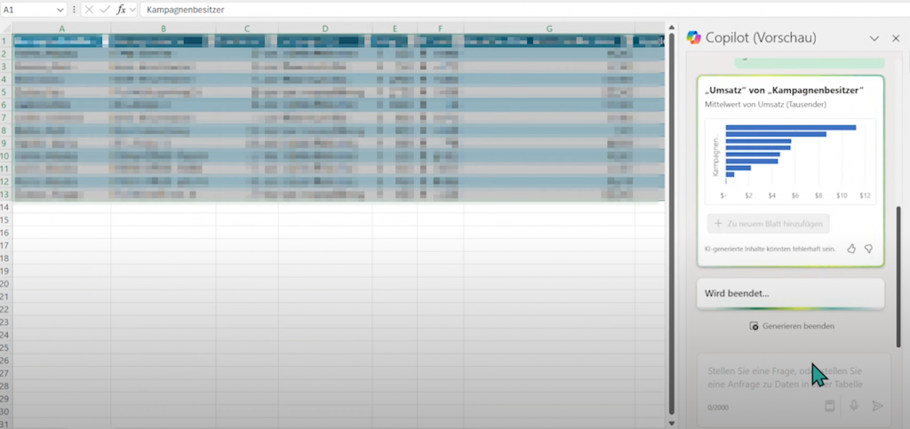 Excel Datei mit Copilot generieren