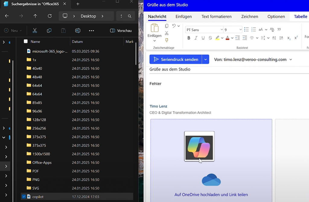 Dateien per Drag & Drop in eine E-Mail einfügen