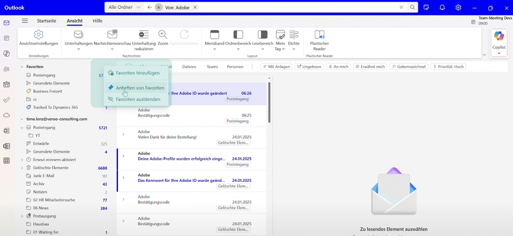 Favoriten in Outlook managen