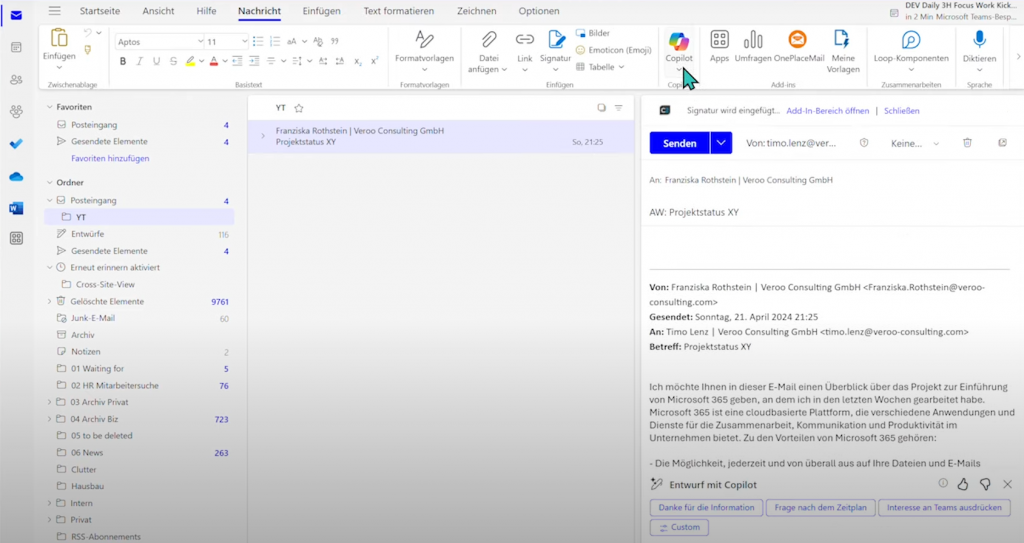 Copilot hilft beim E-Mails schreiben