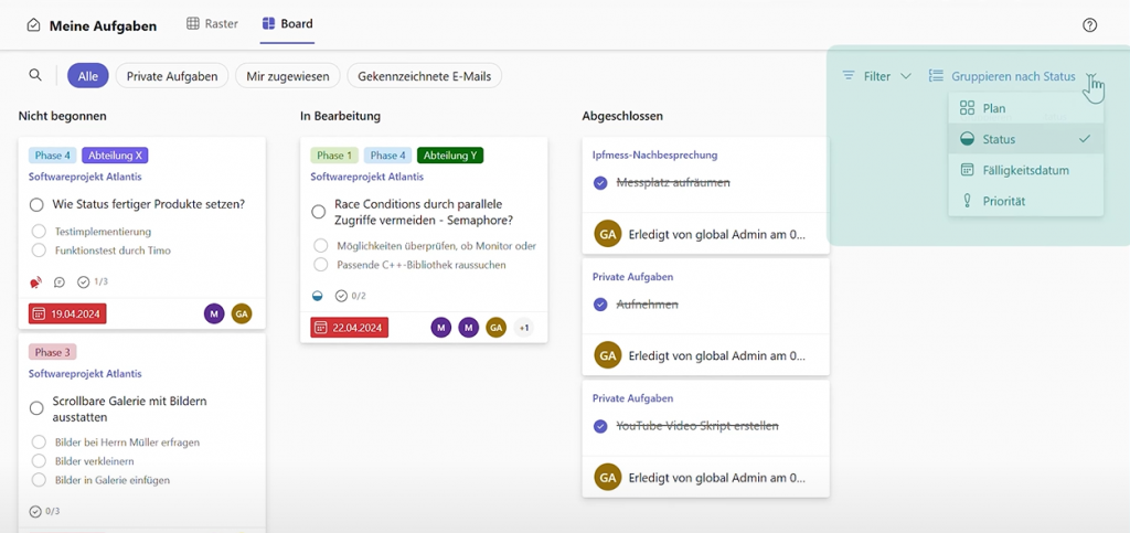 Board-View in der Planner-App