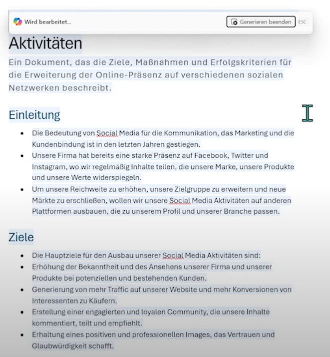 Copilot generiert Word-Dokument