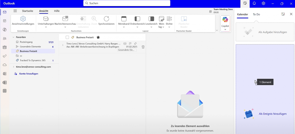 E-Mail direkt als Kalendereignis hinzufügen