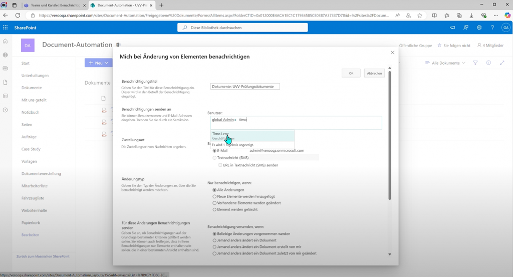 zu benachrichtigende Person festlegen