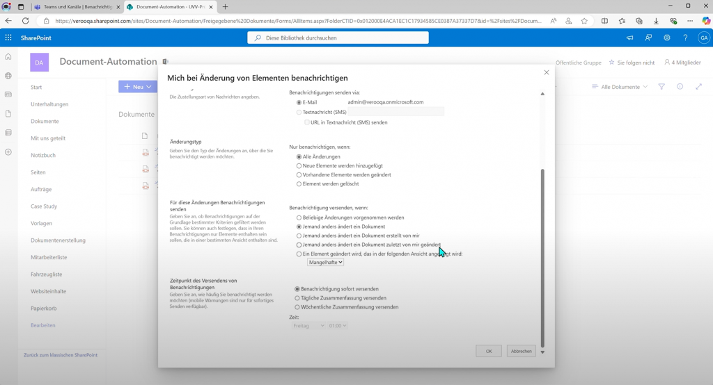 Benachrichtigung bei gewissen Änderungen