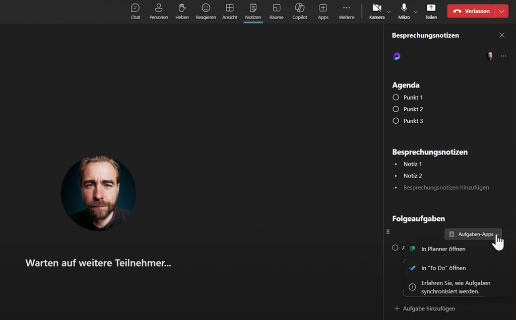 Folgeaufgaben im Meeting erstellen
