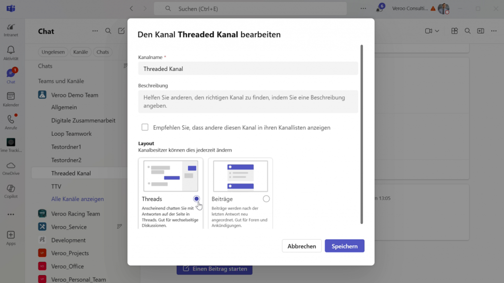 Layout für Kanal anpassen