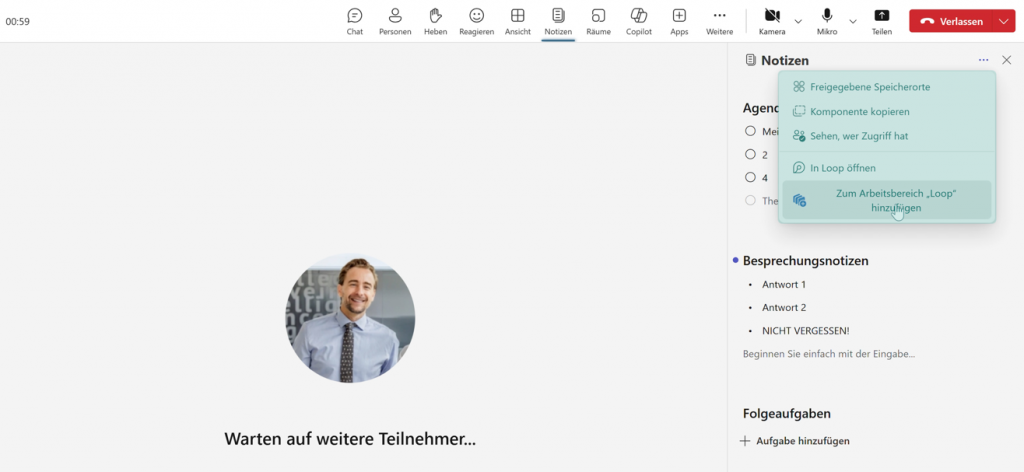Notizen zu Arbeitsbereich hinzufügen