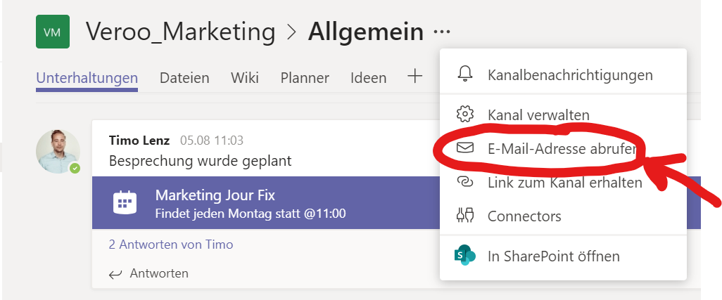 Mail Adresse aufrufen